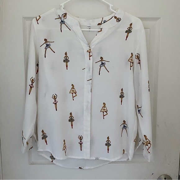 Ballerina print white chiffon blouse - Picture 3 of 5